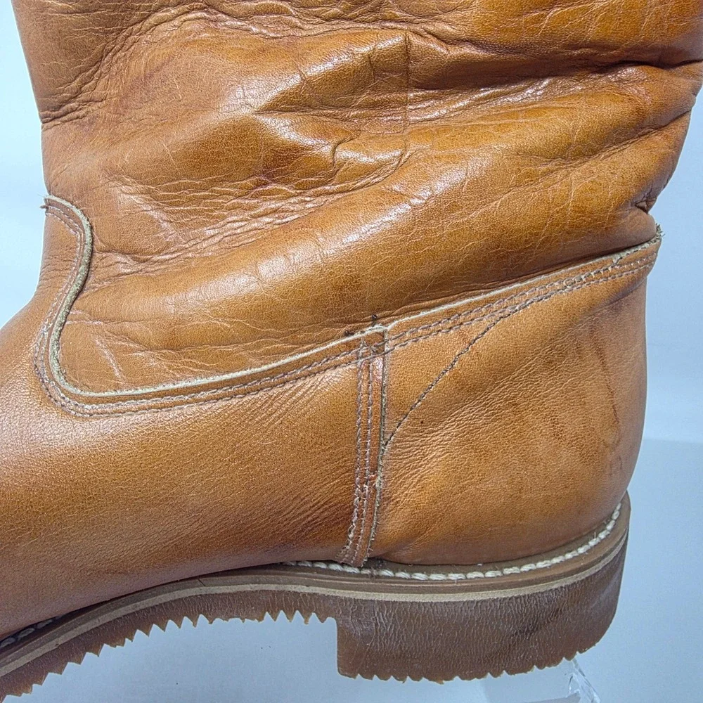 Dingo Leather Engineer Boots Mens 7.5 D Tan Brown Vibram Sole Vintage USA Good